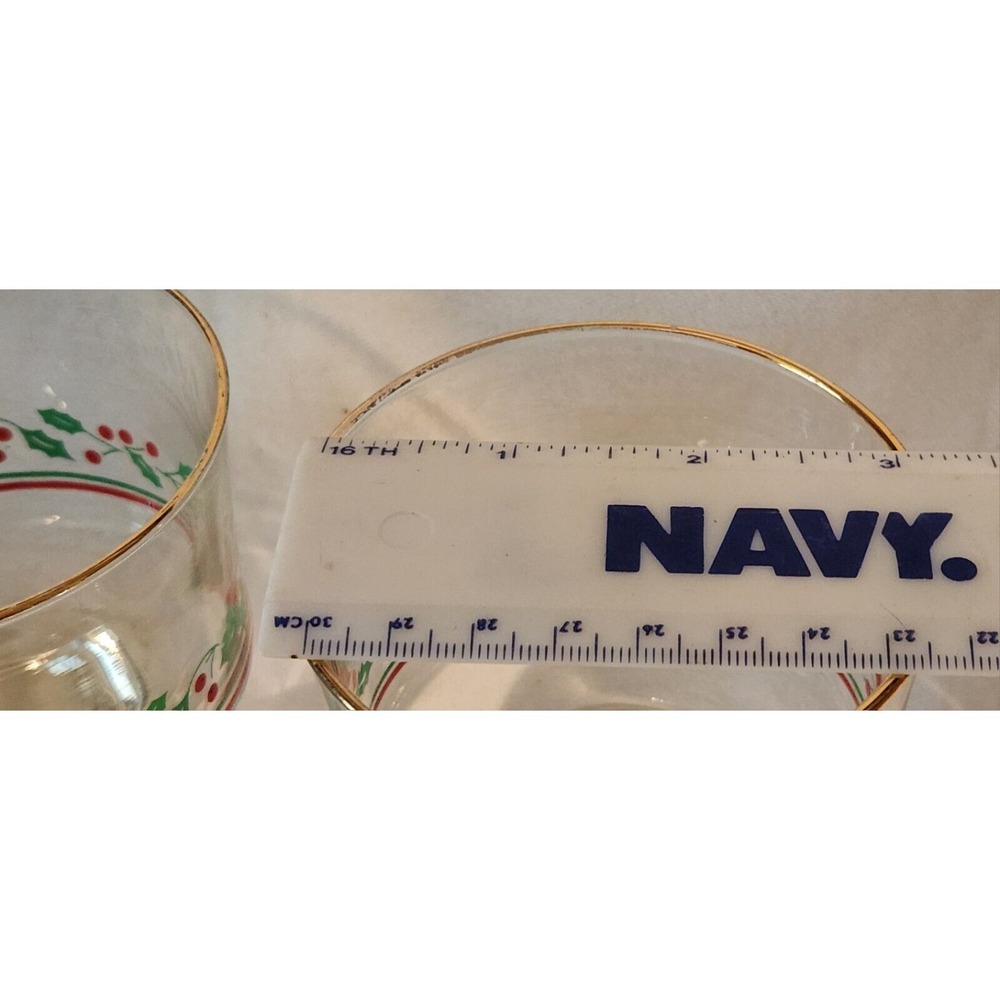 ARBY'S Libbey Holly & Berries Flat Champagne, Sherbet, Dessert 4" Glass; Gold-2 - Picture 4 of 4